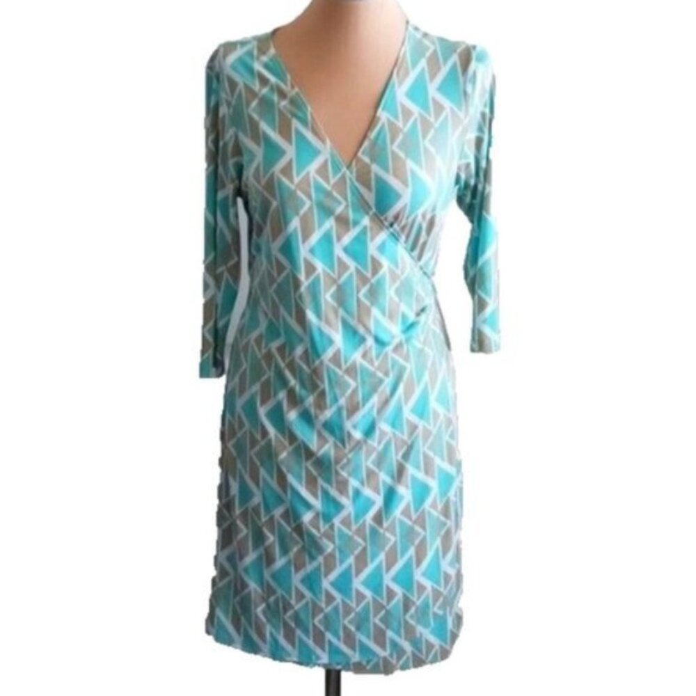 Emma & Michele Turquoise Dress Wrap Around Style Knee Length M